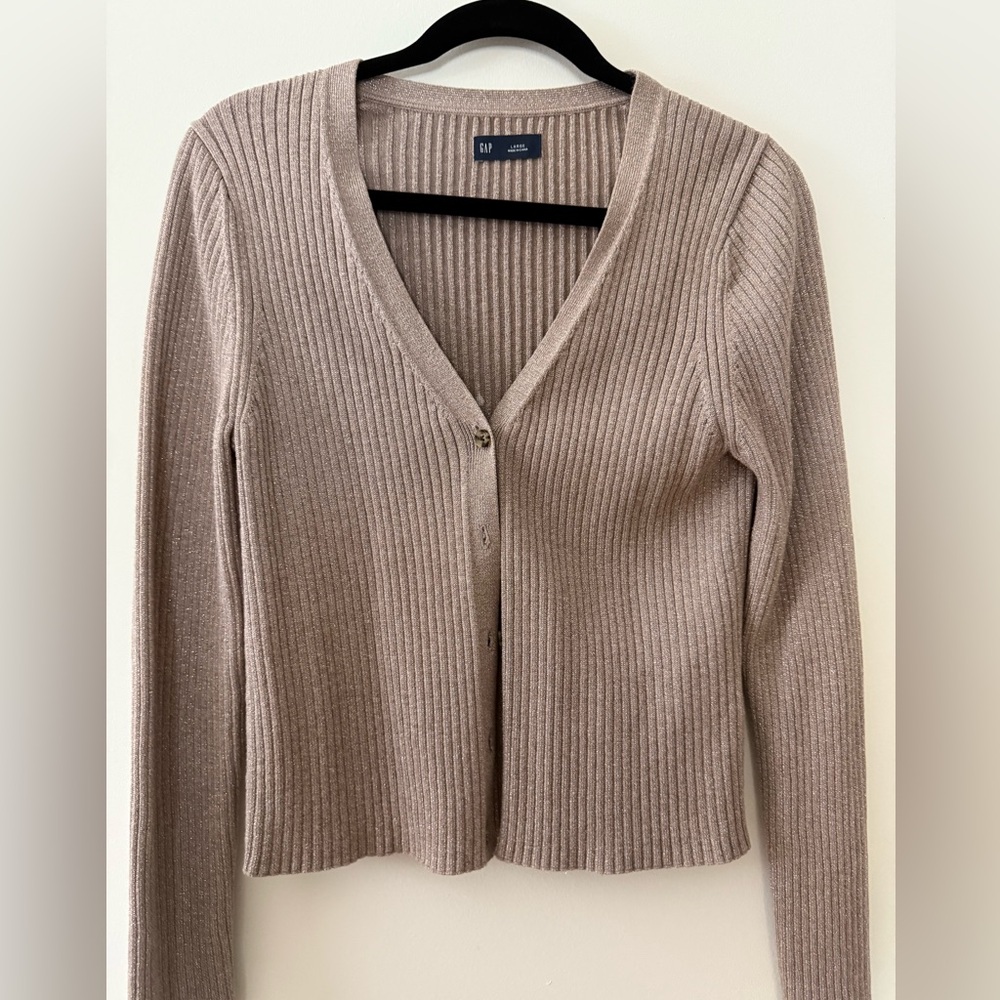 Gap Women's Ribbed Cardigan Sweater - Tan size L petite